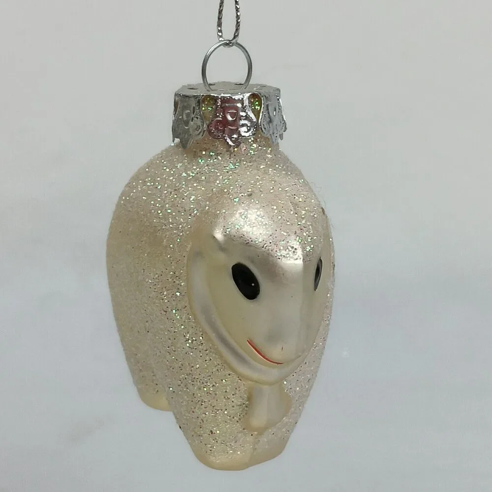 Enesco Standing Glitter Sheep Ornament Blown Glass Silver Sparkle Festive